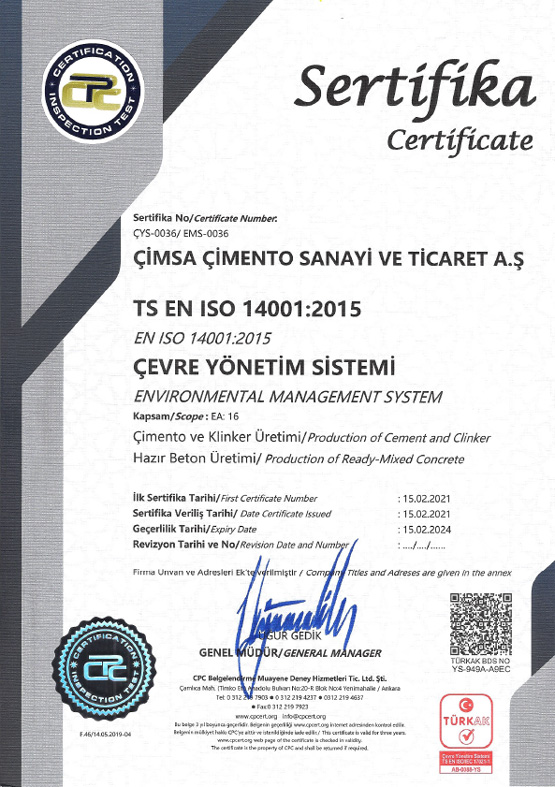 ISO 14001 ÇEVRE YÖNETİM SİSTEMİ BELGESİ