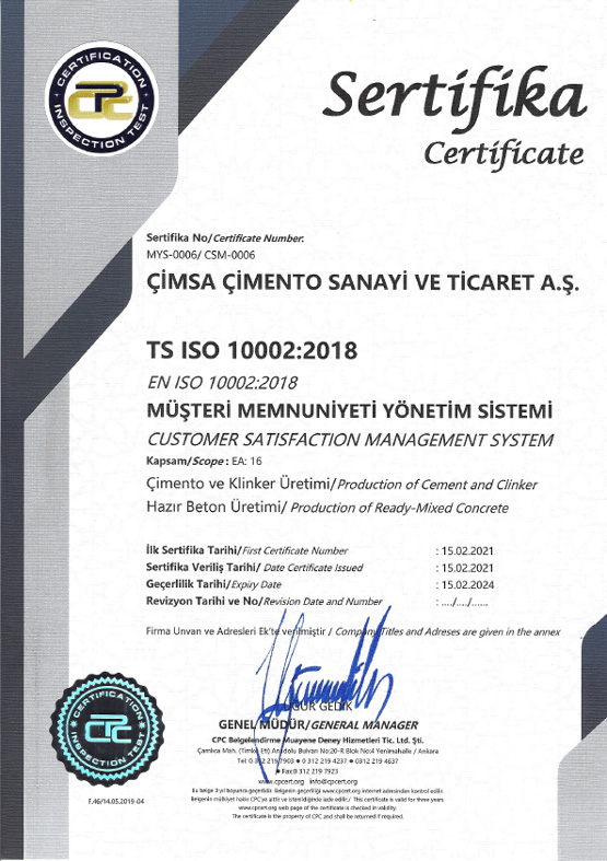ISO 10002 MÜŞTERİ MEMNUNİYETİ YÖNETİM SİSTEMİ BELGESİ