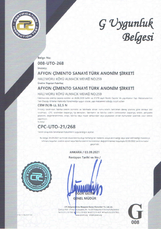 CEMIV B-LL 32,5N G BELGESİ